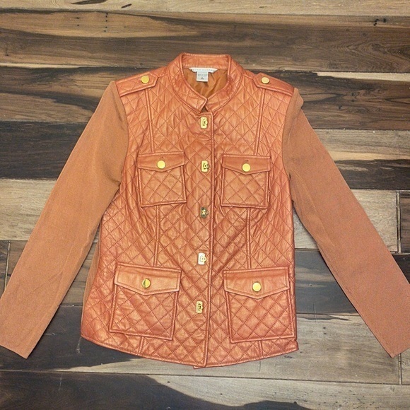 Peter Nygard‎ Womens Jacket Bronze Color Leather Embroidered Front Size Small - Picture 5 of 7